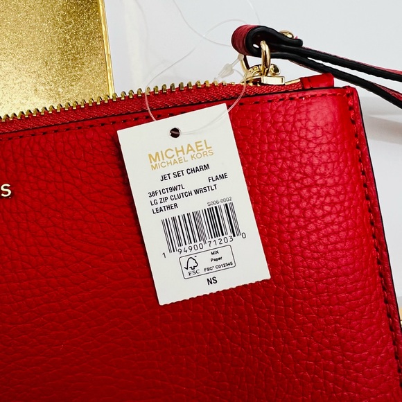Michael Kors Large Zip Clutch Wristlet Flame Red - Picture 6 of 8